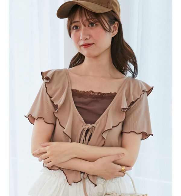  「メロウフリルレイヤードカットトップス」|Tシャツ・カットソー|