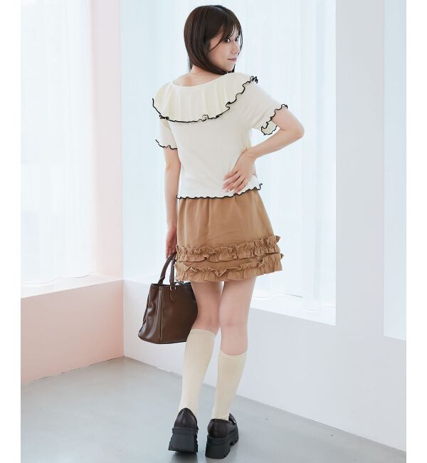  「メロウフリルレイヤードカットトップス」|Tシャツ・カットソー|