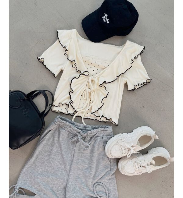  「メロウフリルレイヤードカットトップス」|Tシャツ・カットソー|