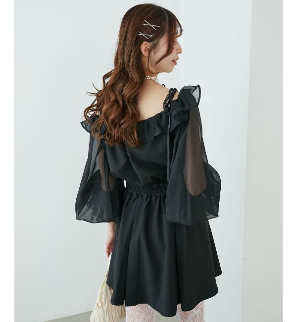  「袖異素材ミニワンピース」|ワンピース|