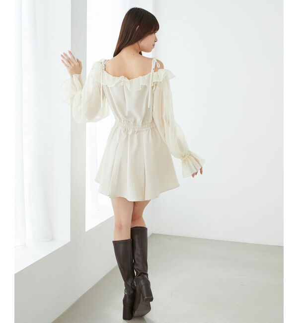  「袖異素材ミニワンピース」|ワンピース|