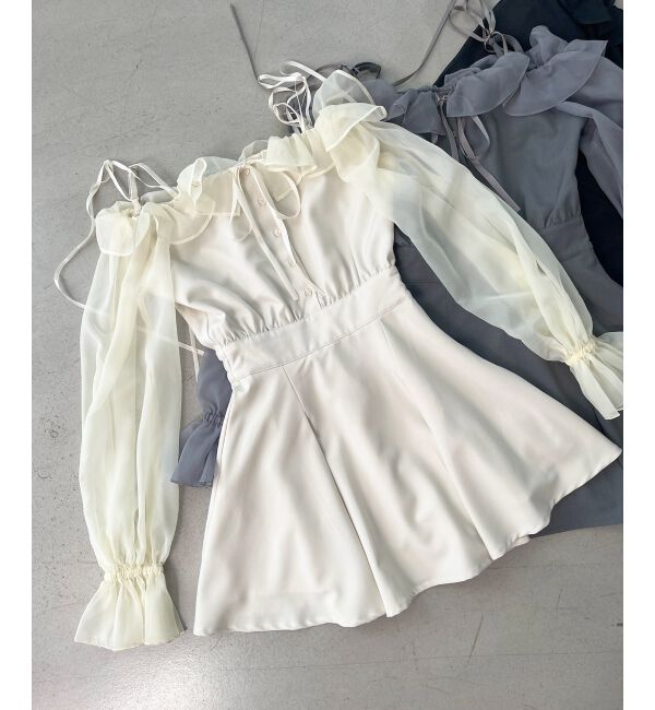  「袖異素材ミニワンピース」|ワンピース|