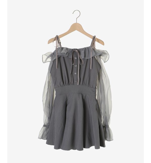  「袖異素材ミニワンピース」|ワンピース|