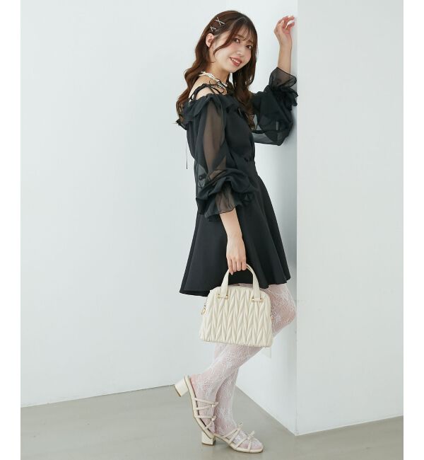  「袖異素材ミニワンピース」|ワンピース|