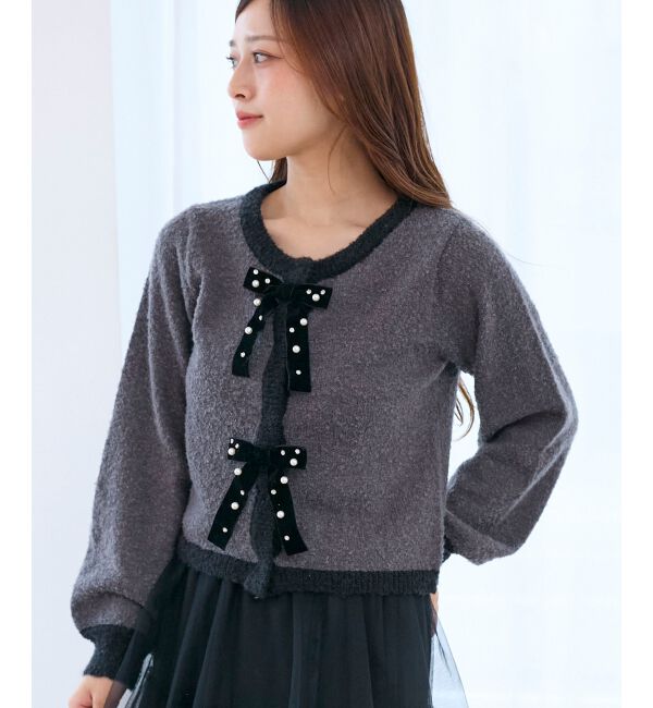  「キラキラベロアリボンカーディガン」|カーディガン|Ｃ／グレー