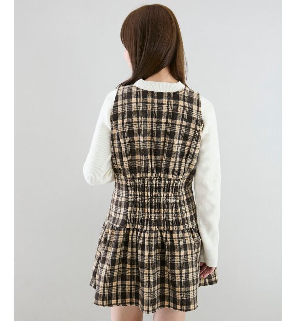  「フロントリボンチェックミニジャンスカ」|ジャンパースカート|