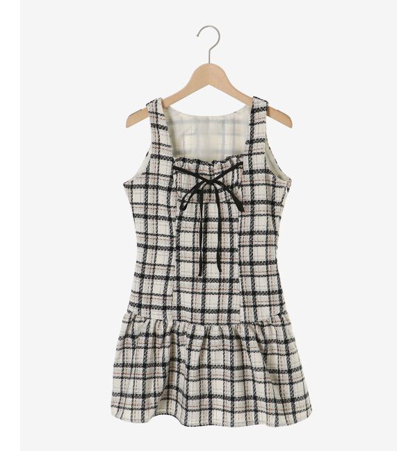 「フロントリボンチェックミニジャンスカ」|ジャンパースカート|