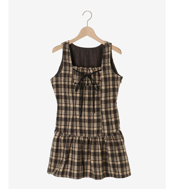  「フロントリボンチェックミニジャンスカ」|ジャンパースカート|