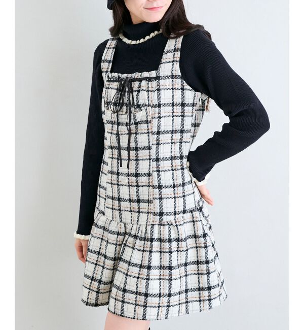  「フロントリボンチェックミニジャンスカ」|ジャンパースカート|