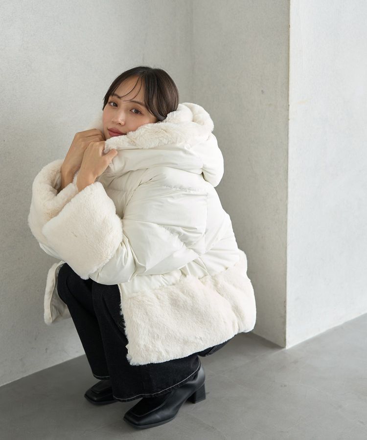 earth music&ecology「フードファー中綿ショートコート」|ブルゾン・スタジャン|