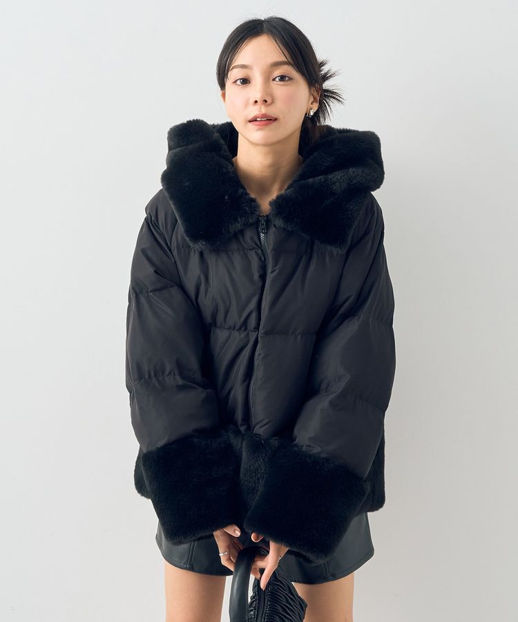 earth music&ecology「フードファー中綿ショートコート」|ブルゾン・スタジャン|