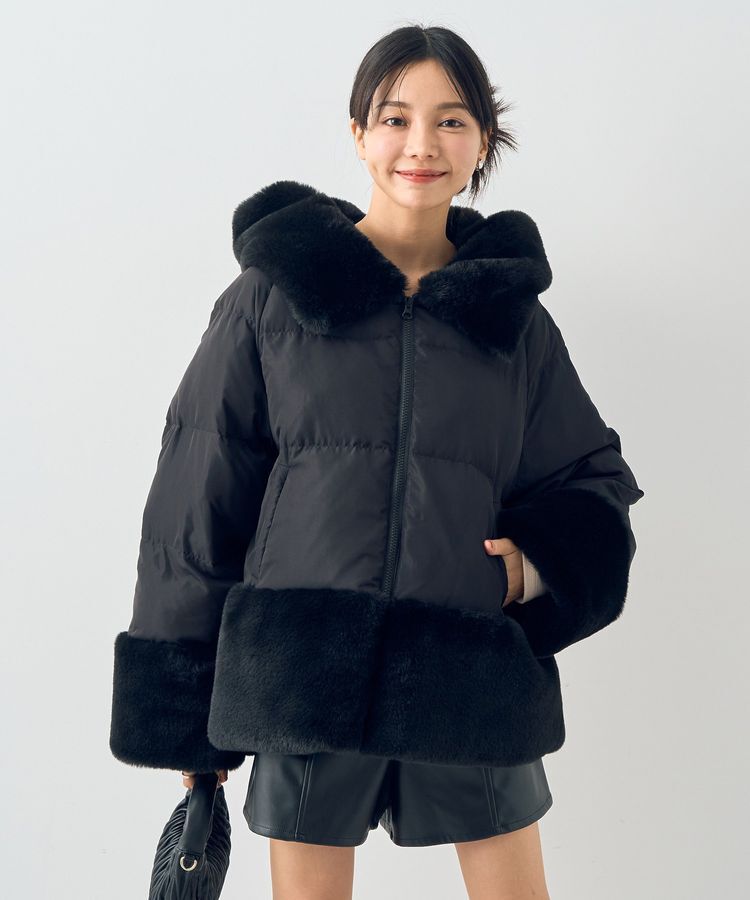 earth music&ecology「フードファー中綿ショートコート」|ブルゾン・スタジャン|