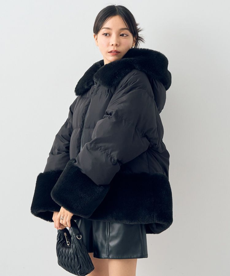 earth music&ecology「フードファー中綿ショートコート」|ブルゾン・スタジャン|