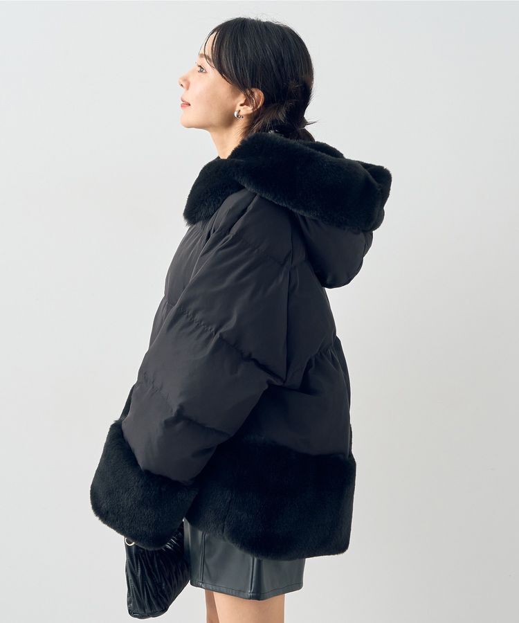 earth music&ecology「フードファー中綿ショートコート」|ブルゾン・スタジャン|