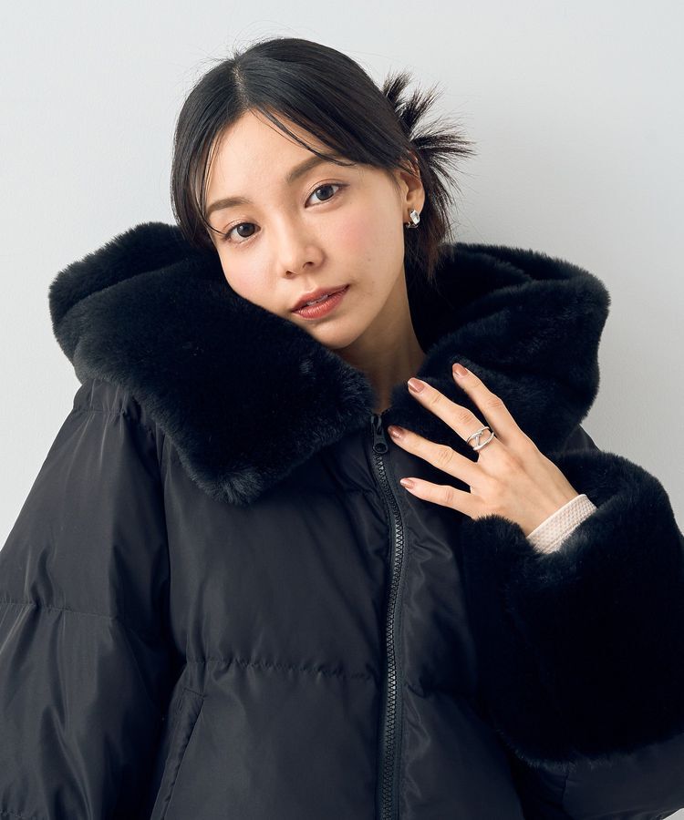 earth music&ecology「フードファー中綿ショートコート」|ブルゾン・スタジャン|