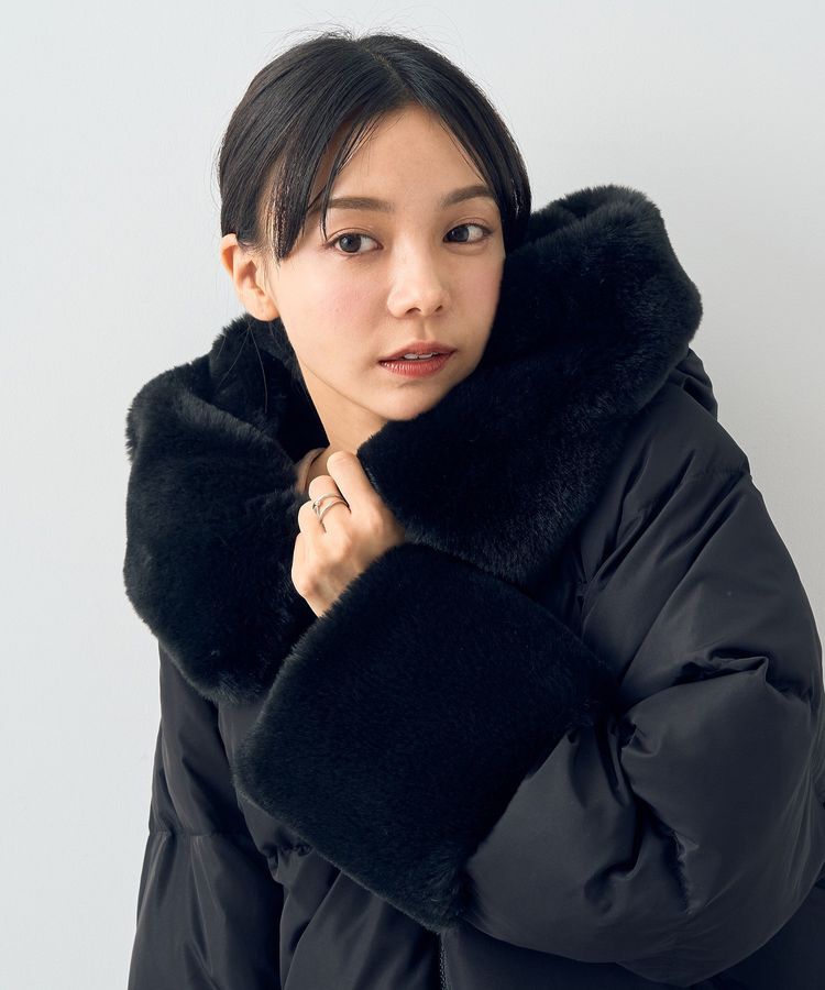 earth music&ecology「フードファー中綿ショートコート」|ブルゾン・スタジャン|