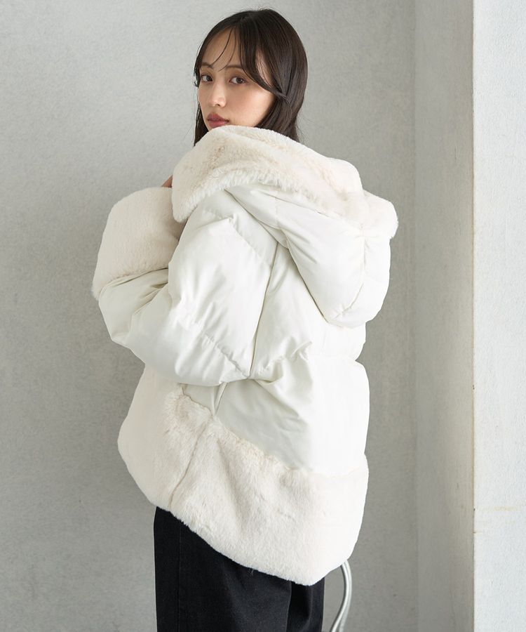 earth music&ecology「フードファー中綿ショートコート」|ブルゾン・スタジャン|