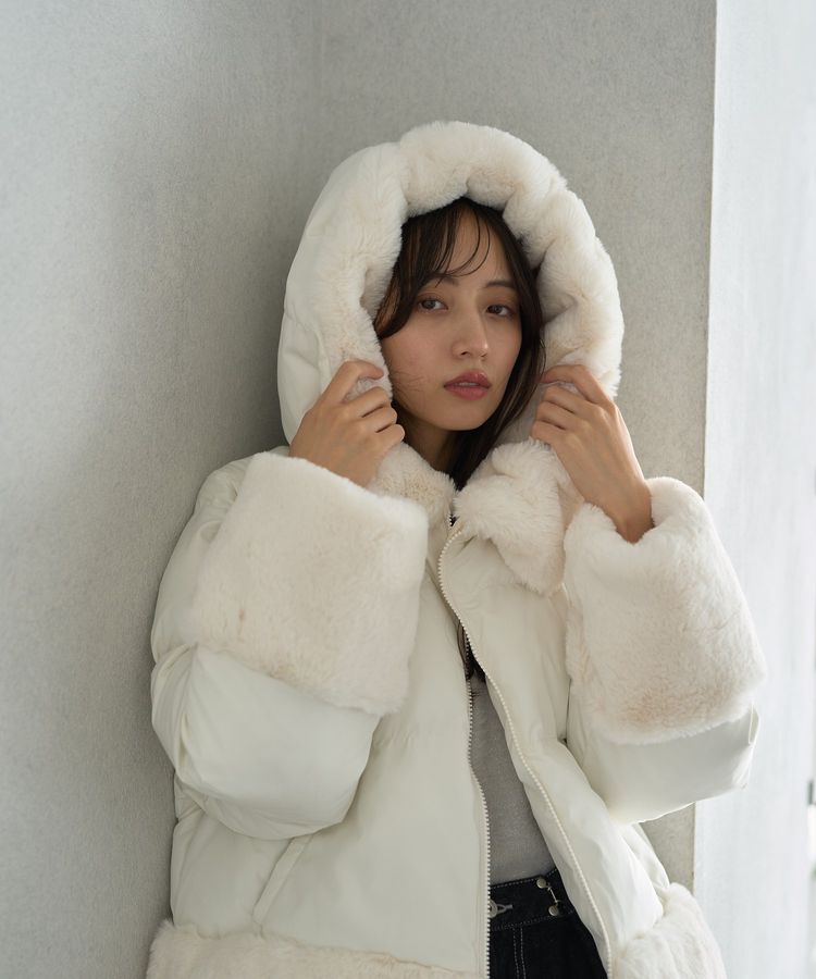 earth music&ecology「フードファー中綿ショートコート」|ブルゾン・スタジャン|