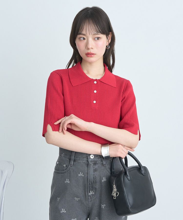 earth music&ecology「半袖ポロニットプルオーバー」|ニット・セーター|