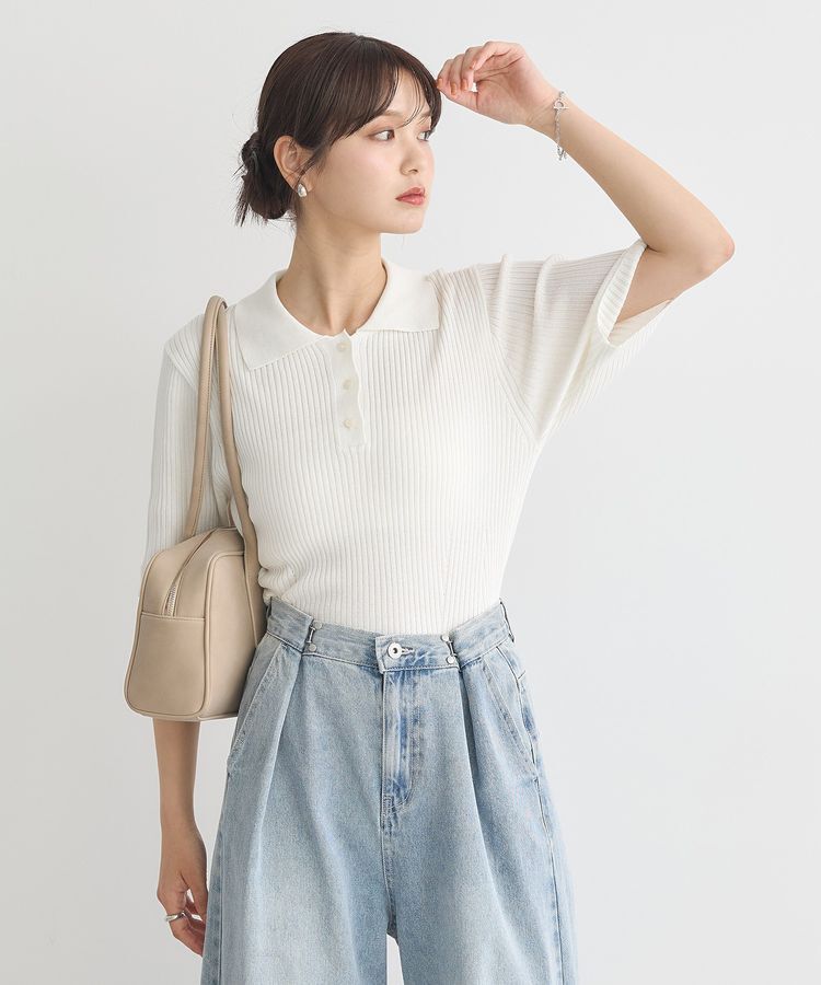 earth music&ecology「半袖ポロニットプルオーバー」|ニット・セーター|