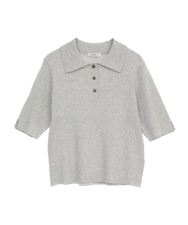 earth music&ecology「半袖ポロニットプルオーバー」|ニット・セーター|Light Gray