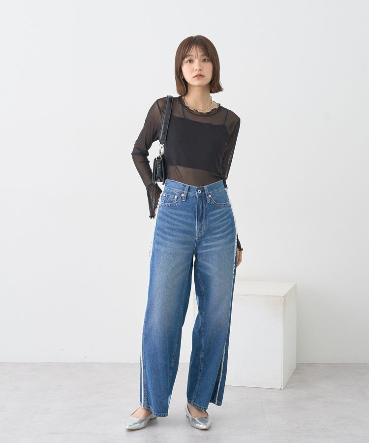 earth music&ecology「ワイドフリンジデニムパンツ」|デニム|