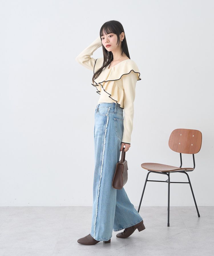 earth music&ecology「ワイドフリンジデニムパンツ」|デニム|