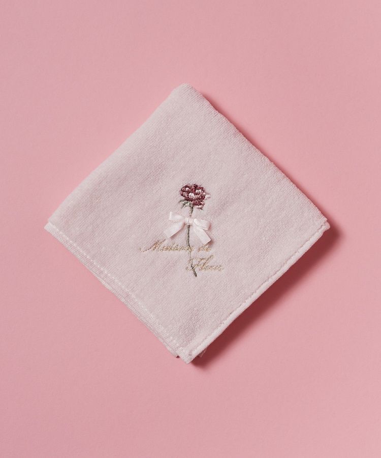 Maison de FLEUR「ローズ刺繍タオルハンカチ」|ハンカチ|ライトピンク
