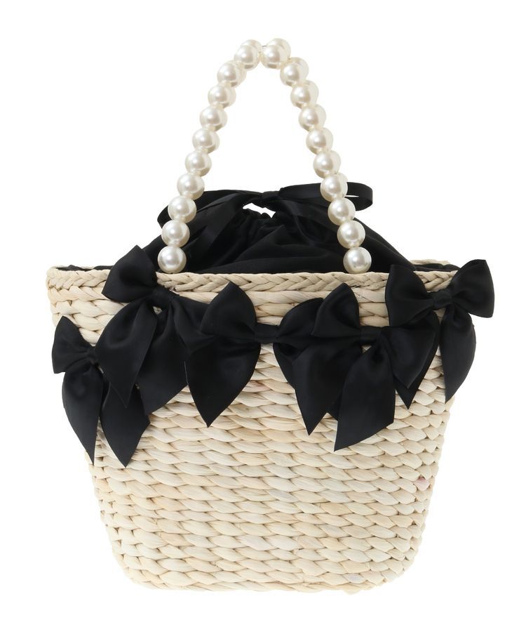 Maison de FLEUR「パールハンドルメイズリボンカゴバッグ」|ハンドバッグ|