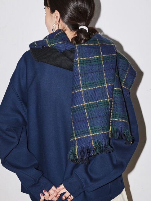  「チェック&times;ソリッドリバーシブルマフラー」|ストール|