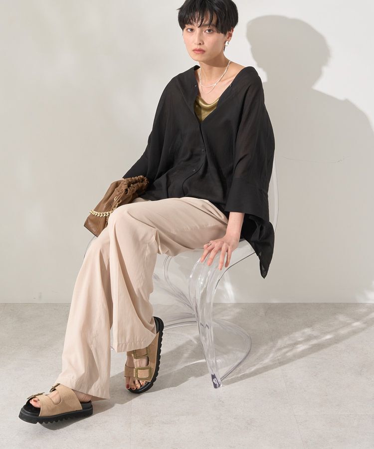 AMERICAN HOLIC「接触冷感Vネックシアー半袖BIGシャツ」|シャツ・ブラウス|