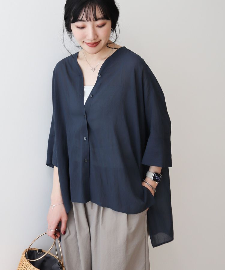 AMERICAN HOLIC「接触冷感Vネックシアー半袖BIGシャツ」|シャツ・ブラウス|