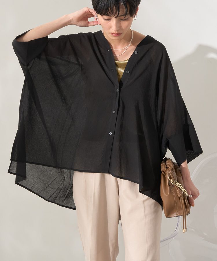 AMERICAN HOLIC「接触冷感Vネックシアー半袖BIGシャツ」|シャツ・ブラウス|Black