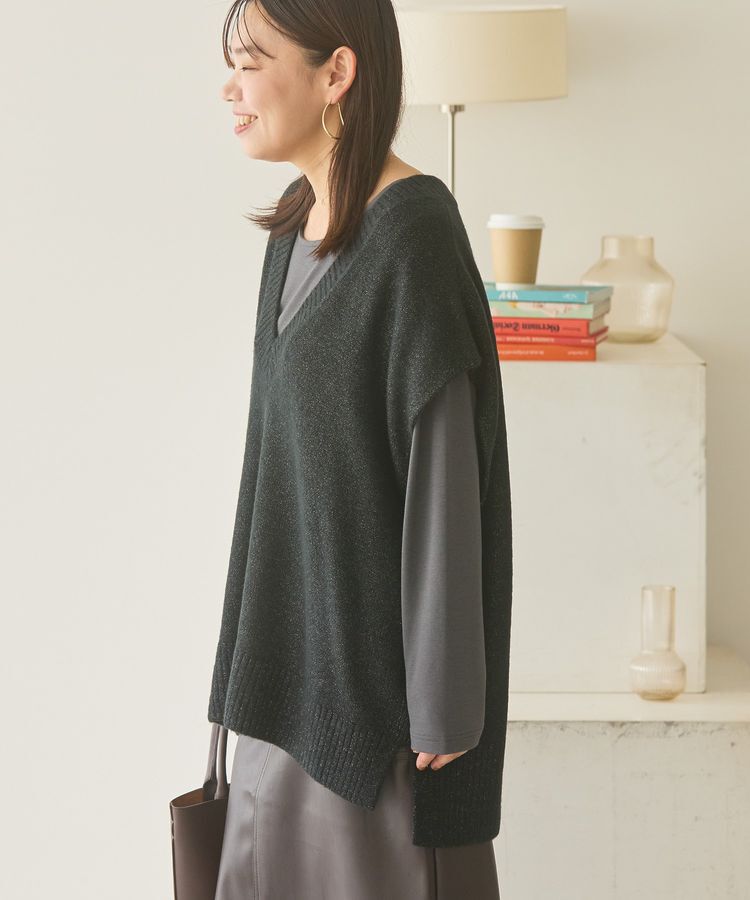 AMERICAN HOLIC「ラメ入りVネックニットベスト」|ベスト・ジレ|