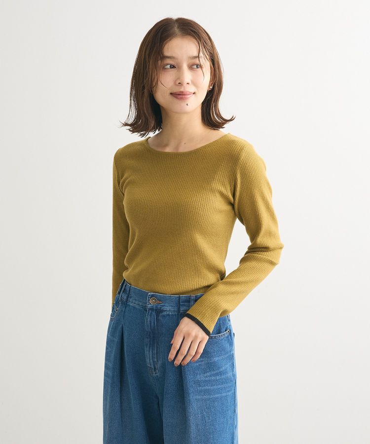 Green Parks「もちっと袖配色ボートネックニットプルオーバー」|ニット・セーター|