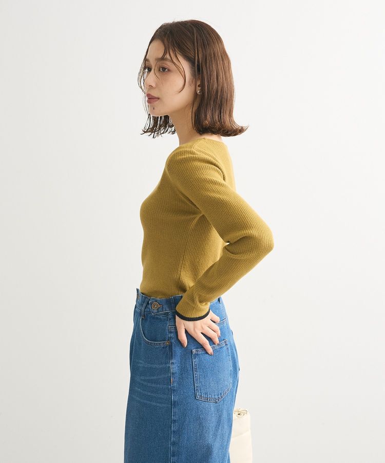 Green Parks「もちっと袖配色ボートネックニットプルオーバー」|ニット・セーター|