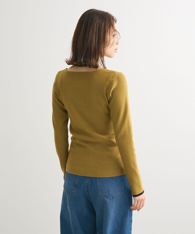 Green Parks「もちっと袖配色ボートネックニットプルオーバー」|ニット・セーター|