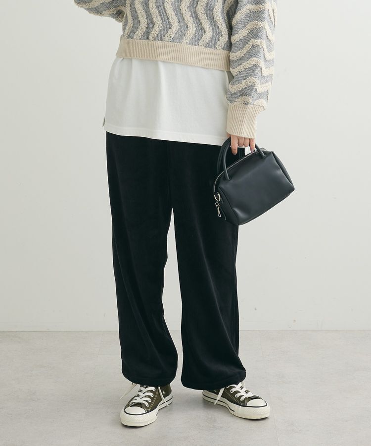 Green Parks「ぽかぽか裏起毛ベロアイージーパンツ」|その他|Black