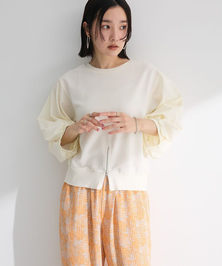 Green Parks「2WAY7分袖タック裾ZIPプルオーバー」|Tシャツ・カットソー|