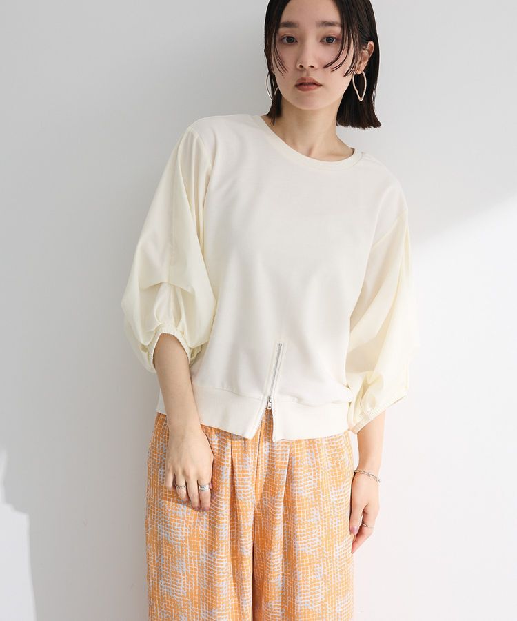 Green Parks「2WAY7分袖タック裾ZIPプルオーバー」|Tシャツ・カットソー|