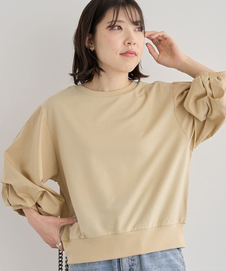 Green Parks「2WAY7分袖タック裾ZIPプルオーバー」|Tシャツ・カットソー|