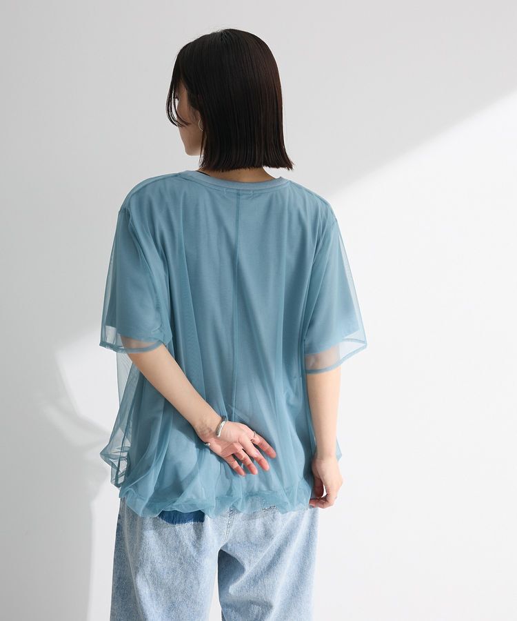 Green Parks「チュールドッキングバルーン5分袖プルオーバー」|Tシャツ・カットソー|