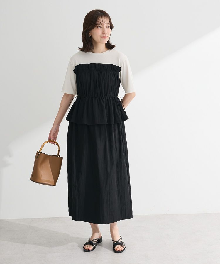 Green Parks「ラメリブペプラムドッキングワンピース」|ワンピース|Black