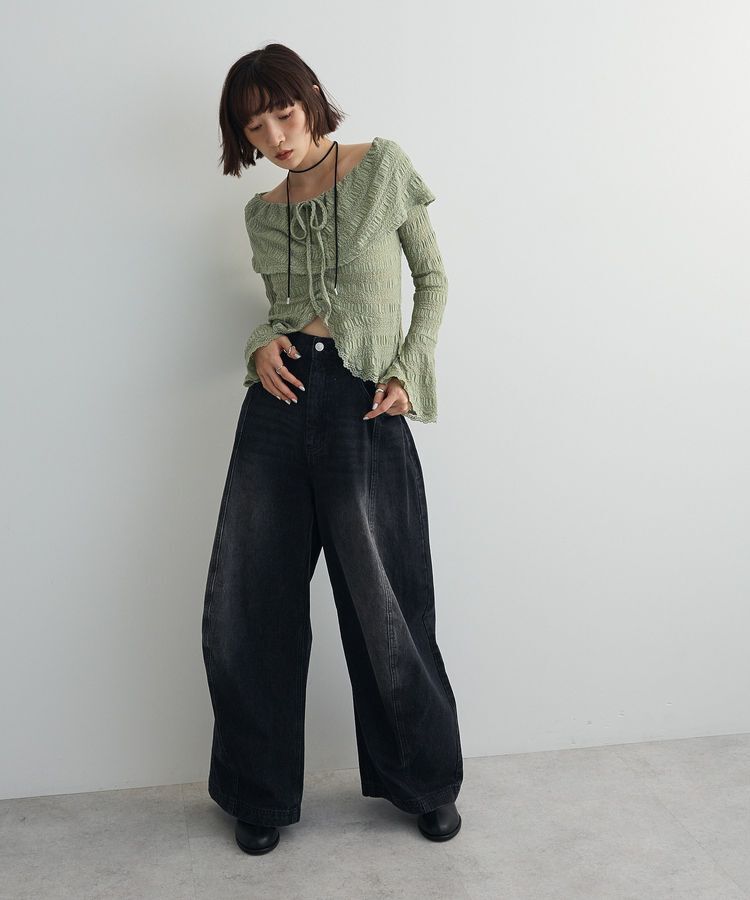 AnriettMusee「シャーリングオフショルプルオーバー」|Tシャツ・カットソー|