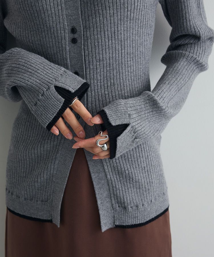 AnriettMusee「配色レイヤードポロリブニットカーディガン」|ニット・セーター|