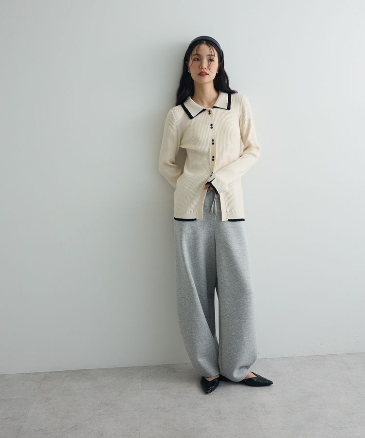 AnriettMusee「配色レイヤードポロリブニットカーディガン」|ニット・セーター|