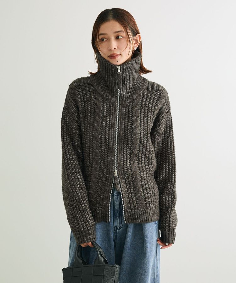 Green Parks「衿付きケーブルzipカーディガン」|カーディガン|