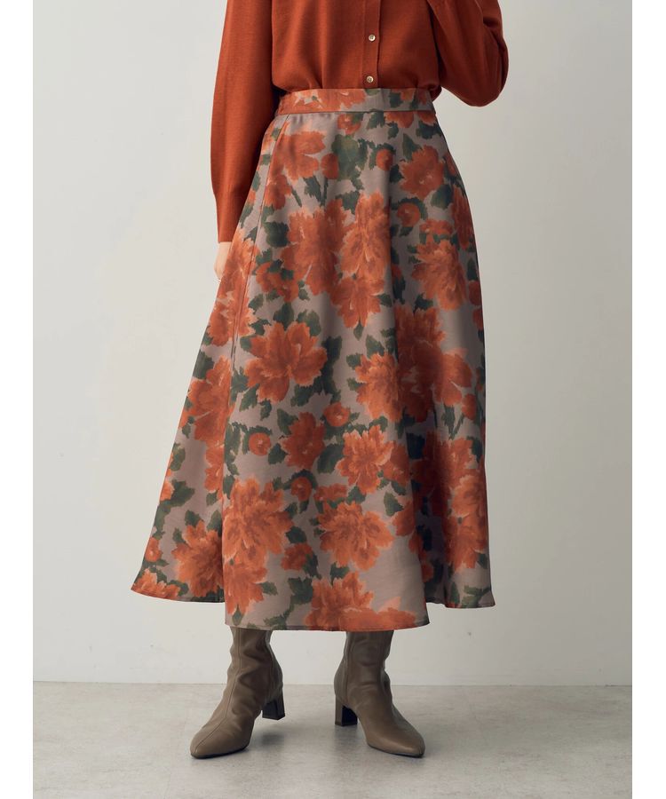 YECCA VECCA「ヴィンテージフラワー柄フレアスカート」|フレア|オレンジ