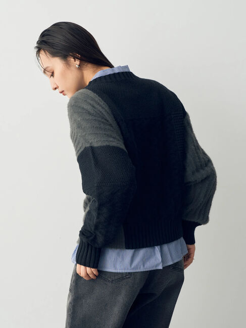 YECCA VECCA「フェザーMIXブロッキングニット」|ニット・セーター|