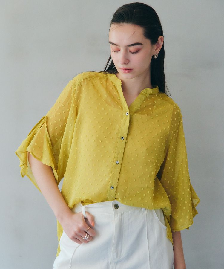 YECCA VECCA「袖フリルドビードットシアーシャツ」|シャツ・ブラウス|